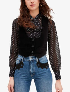 CLAUDIE PIERLOT Scoop-neck Velvet Waistcoat -Ted Baker Store R04103269 NOIRGRIS ALT04