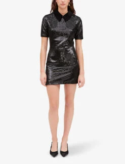 CLAUDIE PIERLOT Ramis Velvet-collar Sequin-embellished Mini Dress -Ted Baker Store R04103273 NOIRGRIS ALT02