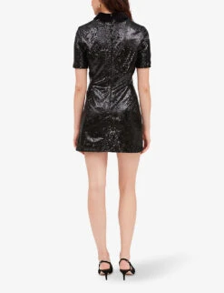 CLAUDIE PIERLOT Ramis Velvet-collar Sequin-embellished Mini Dress -Ted Baker Store R04103273 NOIRGRIS ALT03
