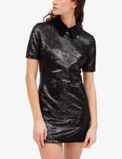 CLAUDIE PIERLOT Ramis Velvet-collar Sequin-embellished Mini Dress -Ted Baker Store R04103273 NOIRGRIS ALT04