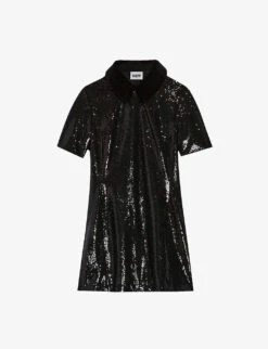 CLAUDIE PIERLOT Ramis Velvet-collar Sequin-embellished Mini Dress
