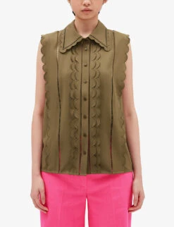 CLAUDIE PIERLOT Beflower Picot Trim Stretch-woven Shirt -Ted Baker Store R04103367 VERTS ALT02
