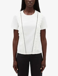 CLAUDIE PIERLOT Tupal Scalloped Trim Cotton-blend T Shirt -Ted Baker Store R04103378 NATURELS ALT02