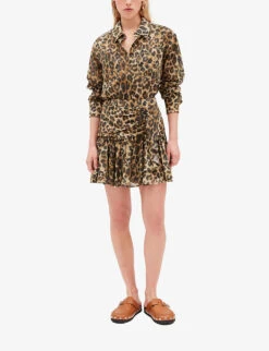 CLAUDIE PIERLOT Sisterleo Leopard-print Gathered-effect Cotton Mini Skirt -Ted Baker Store R04103390 DIVERS ALT02