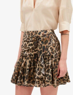 CLAUDIE PIERLOT Sisterleo Leopard-print Gathered-effect Cotton Mini Skirt -Ted Baker Store R04103390 DIVERS ALT04