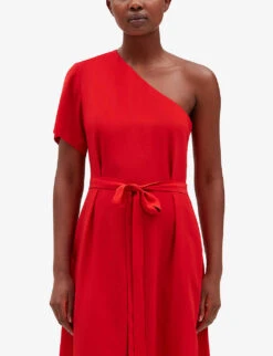 CLAUDIE PIERLOT Ruliana Asymmetric-neckline Cut-out Woven Midi Dress 9 CLAUDIE PIERLOT Ruliana Asymmetric-neckline Cut-out Woven Midi Dress -Ted Baker Store R04103392 ROUGES ALT02