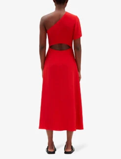 CLAUDIE PIERLOT Ruliana Asymmetric-neckline Cut-out Woven Midi Dress 10 CLAUDIE PIERLOT Ruliana Asymmetric-neckline Cut-out Woven Midi Dress -Ted Baker Store R04103392 ROUGES ALT03