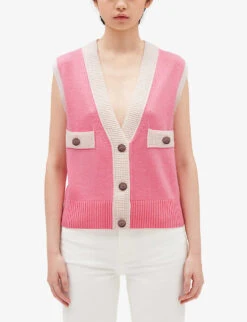 CLAUDIE PIERLOT Sleeveless Decorative-buttoned Knitted Vest 9 CLAUDIE PIERLOT Sleeveless Decorative-buttoned Knitted Vest -Ted Baker Store R04103405 ROSES ALT02
