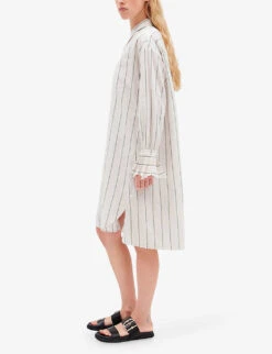CLAUDIE PIERLOT Rosalina Stripe-pattern Ruffled-cuffs Cotton-linen Blend Midi Dress -Ted Baker Store R04103406 DIVERS ALT02