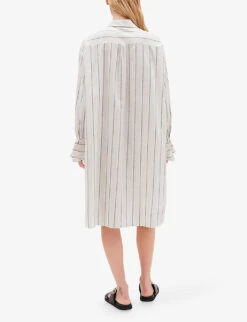 CLAUDIE PIERLOT Rosalina Stripe-pattern Ruffled-cuffs Cotton-linen Blend Midi Dress -Ted Baker Store R04103406 DIVERS ALT03