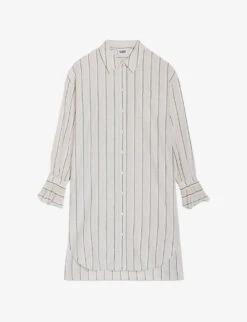 CLAUDIE PIERLOT Rosalina Stripe-pattern Ruffled-cuffs Cotton-linen Blend Midi Dress