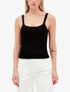 CLAUDIE PIERLOT Scalloped-trim Sleeveless Stretch-woven Top 8 CLAUDIE PIERLOT Scalloped-trim Sleeveless Stretch-woven Top -Ted Baker Store R04103480 NOIRGRIS ALT02