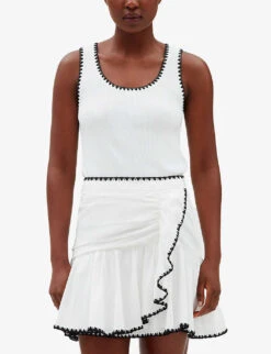 CLAUDIE PIERLOT Contrast Embroidered-trim Cotton-blend Tank Top -Ted Baker Store R04103526 DIVERS ALT02