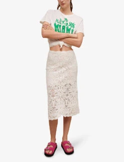 Maje Floral-embroidered Crochet And Lace Cotton Midi Skirt 8 Maje Floral-embroidered Crochet And Lace Cotton Midi Skirt -Ted Baker Store R04104069 BLANC ALT01
