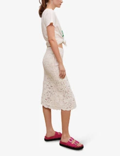 Maje Floral-embroidered Crochet And Lace Cotton Midi Skirt 9 Maje Floral-embroidered Crochet And Lace Cotton Midi Skirt -Ted Baker Store R04104069 BLANC ALT02