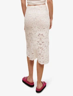 Maje Floral-embroidered Crochet And Lace Cotton Midi Skirt 10 Maje Floral-embroidered Crochet And Lace Cotton Midi Skirt -Ted Baker Store R04104069 BLANC ALT03