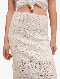 Maje Floral-embroidered Crochet And Lace Cotton Midi Skirt 11 Maje Floral-embroidered Crochet And Lace Cotton Midi Skirt -Ted Baker Store R04104069 BLANC ALT04