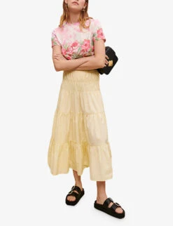 Maje Junnala High-rise Tiered Woven Midi Skirt -Ted Baker Store R04104073 JAUNESORANGES ALT01