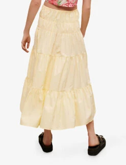 Maje Junnala High-rise Tiered Woven Midi Skirt -Ted Baker Store R04104073 JAUNESORANGES ALT03