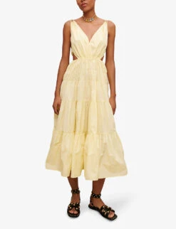 Maje V-neck Gathered Woven Midi Dress -Ted Baker Store R04104077 JAUNESORANGES ALT01