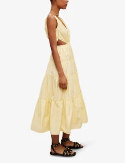 Maje V-neck Gathered Woven Midi Dress -Ted Baker Store R04104077 JAUNESORANGES ALT02