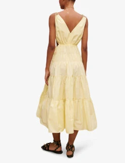 Maje V-neck Gathered Woven Midi Dress -Ted Baker Store R04104077 JAUNESORANGES ALT03