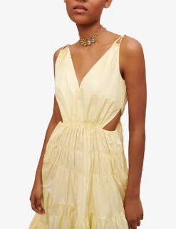 Maje V-neck Gathered Woven Midi Dress -Ted Baker Store R04104077 JAUNESORANGES ALT04