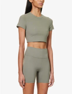 Fitted Cropped Stretch-woven T-shirt -Ted Baker Store R04104647 OLIVEGREEN ALT02
