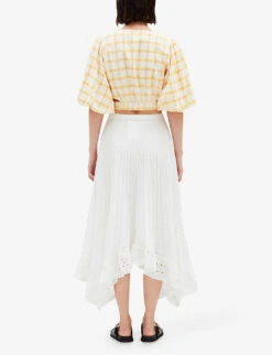 CLAUDIE PIERLOT Elode Asymmetric-hem Embroidered-trim Pleated Woven Midi Skirt -Ted Baker Store R04104834 NATURELS ALT03