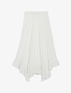 CLAUDIE PIERLOT Elode Asymmetric-hem Embroidered-trim Pleated Woven Midi Skirt