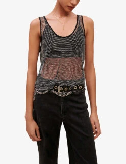 Maje Leny Crystal-embellished Layered Stretch-mesh Top -Ted Baker Store R04105055 NOIRGRIS ALT02