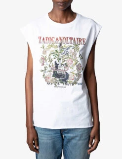 Zadig & Voltaire Cecilia Crystal Guitar And Floral Cotton T-shirt -Ted Baker Store R04105493 BLANC ALT02