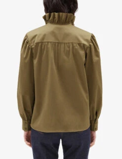 CLAUDIE PIERLOT Ruffle-trim Stretch-cotton Blouse -Ted Baker Store R04107655 VERTS ALT03