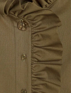 CLAUDIE PIERLOT Ruffle-trim Stretch-cotton Blouse -Ted Baker Store R04107655 VERTS ALT04