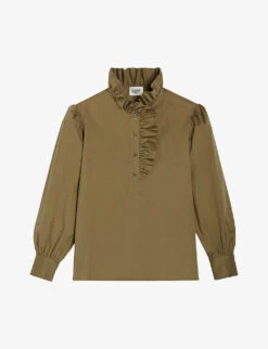 CLAUDIE PIERLOT Ruffle-trim Stretch-cotton Blouse