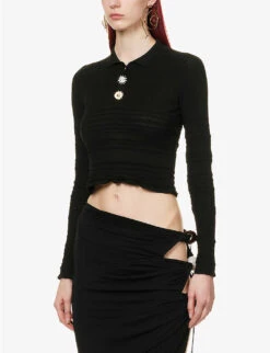 Jacquemus La Maille Aouro Shirred-texture Slim-fit Knitted Top -Ted Baker Store R04107892 BLACK ALT02
