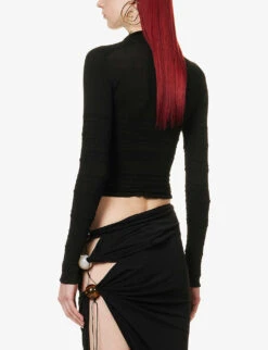 Jacquemus La Maille Aouro Shirred-texture Slim-fit Knitted Top -Ted Baker Store R04107892 BLACK ALT03