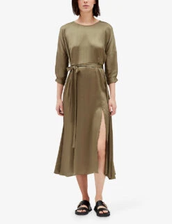 CLAUDIE PIERLOT Rulia Elasticated-waist Open-back Satin Midi Dress -Ted Baker Store R04108115 VERTS ALT02