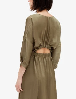 CLAUDIE PIERLOT Rulia Elasticated-waist Open-back Satin Midi Dress -Ted Baker Store R04108115 VERTS ALT04