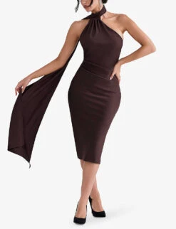 Angelina Wrap-neck Satin Midi Dress -Ted Baker Store R04110068 CHOCOLATE ALT02