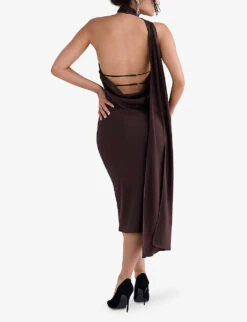 Angelina Wrap-neck Satin Midi Dress -Ted Baker Store R04110068 CHOCOLATE ALT03