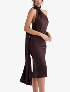 Angelina Wrap-neck Satin Midi Dress -Ted Baker Store R04110068 CHOCOLATE ALT04