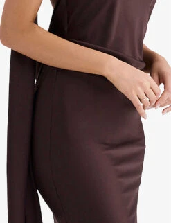 Angelina Wrap-neck Satin Midi Dress -Ted Baker Store R04110068 CHOCOLATE ALT05