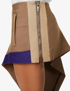 Sacai Asymmetric Contrast-trim Mini Skirt -Ted Baker Store R04110187 BEIGE ALT05