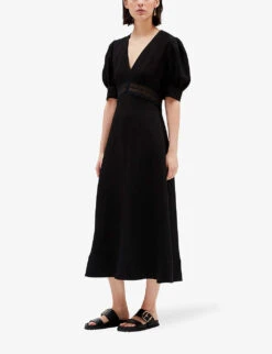 CLAUDIE PIERLOT Rivage Embroidered Woven Midi Dress -Ted Baker Store R04110919 NOIRGRIS ALT02