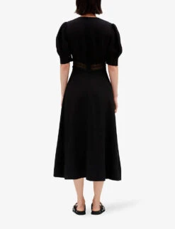 CLAUDIE PIERLOT Rivage Embroidered Woven Midi Dress -Ted Baker Store R04110919 NOIRGRIS ALT03