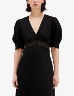 CLAUDIE PIERLOT Rivage Embroidered Woven Midi Dress -Ted Baker Store R04110919 NOIRGRIS ALT04