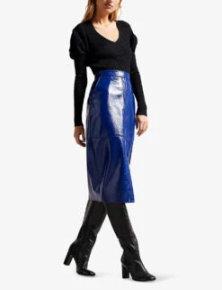 Ted Baker Vinell Panelled Faux-leather Midi Skirt -Ted Baker Store R04110993 BLUE ALT01