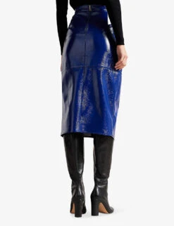 Ted Baker Vinell Panelled Faux-leather Midi Skirt -Ted Baker Store R04110993 BLUE ALT03