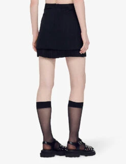 Sandro Zalana Pleated Woven Mini Skirt -Ted Baker Store R04111180 NOIRGRIS ALT03